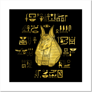 Golden Anubis  with hieroglyphs Posters and Art